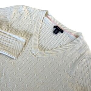 Tommy Hilfiger Womens Off White V Neck Cable‎ Knit Long Sleeve Shirt, Tommy 564